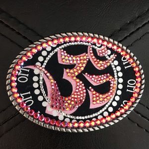 Swarovski Crystal OM Symbol Removable Belt Buckle